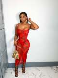 Sexy Mesh Printed Sleeveless Sling Night Club Dress BGN-258