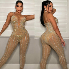 Sexy Hot Drilling Mesh Night Club Jumpsuit BY-5866