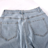 Denim Embroidery Mid Waist Skinny Jeans GBTF-8082DN
