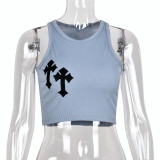 Embroidery Sleeveless Cropped Tank Top GBTF-6322TL