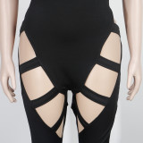 Solid Short Sleeve Hollow Out Jumpsuit NY-2517