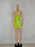 Sexy Printed Halter Slim Mini Dress FENF-241