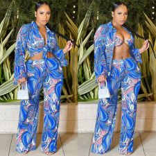 Sexy Mesh Printed Bra+Shirt+Pants 3 Piece Sets BY-5839