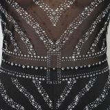 Plus Size Hot Drilling Long Sleeve Romper NY-2522