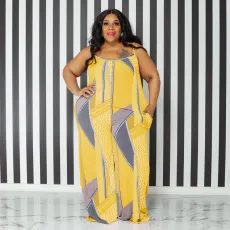 Plus Size Printed Sling Jumpsuit OSIF-22392