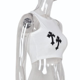 Embroidery Sleeveless Cropped Tank Top GBTF-6322TL