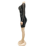 Sexy Hot Drilling Mesh Long Sleeve Club Dress BY-5846