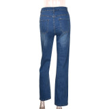 Denim Embroidery Mid Waist Skinny Jeans GBTF-8082DN