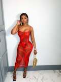Sexy Mesh Printed Sleeveless Sling Night Club Dress BGN-258