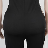 Solid Short Sleeve Hollow Out Jumpsuit NY-2517