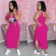 Plus Size Lip Print Sleeveless Split Maxi Dress OM-1310
