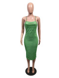 Sexy Striped Cross Strap Midi Dress OMY-81028