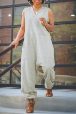 Plus Size Solid V Neck Sleeveless Harem Jumpsuit OMY-81027