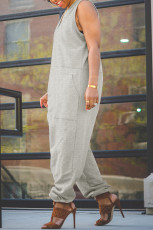 Plus Size Solid V Neck Sleeveless Harem Jumpsuit OMY-81027