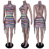 Sexy Tassel Hollow Out Halter Mini Dress MDF-5325