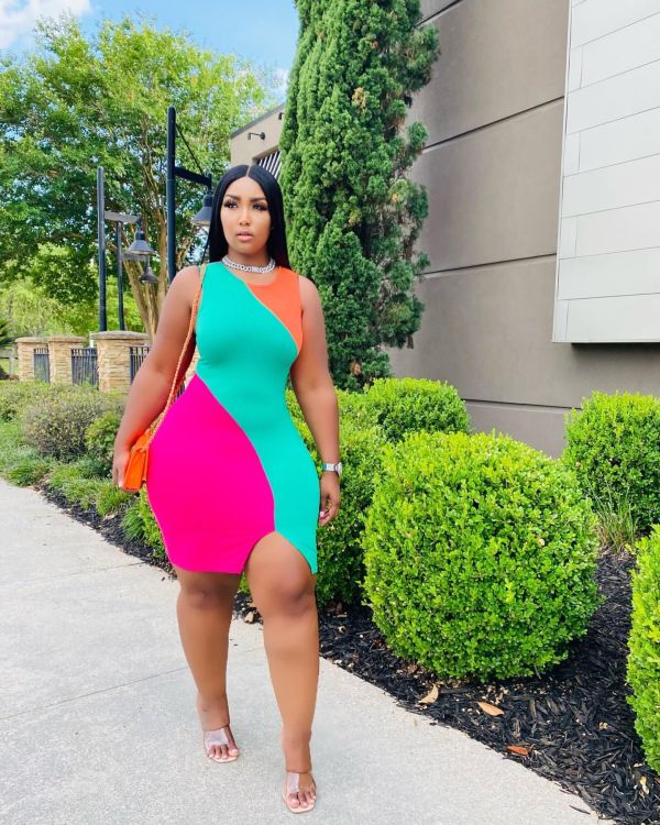 Contrast Color Sleeveless Bodycon Dress ORY-5235