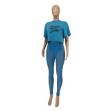 Plus Size Letter Print T Shirt+Mesh Pants 2 Piece Sets SXF-20401-2