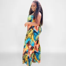 Plus Size Printed Sleeveless Sling Jumpsuit OSIF-22402