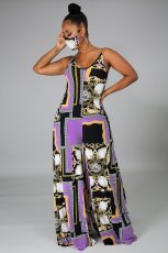 Sexy Printed Sleeveless Wide Leg Jumpsuit XHXF-8569