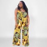 Plus Size Printed Sleeveless Sling Jumpsuit OSIF-22402