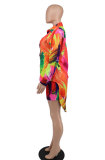 Casual Printed Long Sleeve Two Piece Shorts Sets XHXF-8631