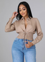 Solid Long Sleeve Slim-Waist Shirt Top XHXF-921