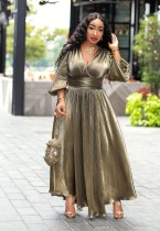 Sexy V Neck High Waist Split Big Swing Maxi Dress XHXF-899