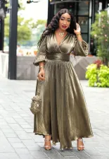 Sexy V Neck High Waist Split Big Swing Maxi Dress XHXF-899