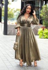 Sexy V Neck High Waist Split Big Swing Maxi Dress XHXF-899