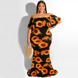 Plus Size Printed Slash Neck Maxi Dress OSIF-19377