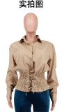 Solid Long Sleeve Slim-Waist Shirt Top XHXF-921