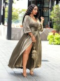 Sexy V Neck High Waist Split Big Swing Maxi Dress XHXF-899