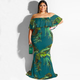 Plus Size Printed Slash Neck Maxi Dress OSIF-19377