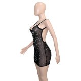 Sexy Mesh Beading Spaghetti Strap Night Club Dress SH-390355
