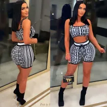 Geometric Print Knit Two Piece Shorts Sets OSM-4368