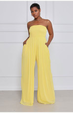 Solid Strapless High Waist Wide Leg Jumpsuit XHXF-8582