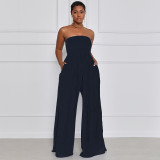 Solid Strapless High Waist Wide Leg Jumpsuit XHXF-8582