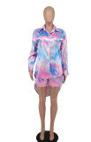 Casual Printed Long Sleeve Two Piece Shorts Sets XHXF-8631