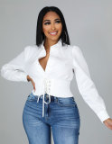 Solid Long Sleeve Slim-Waist Shirt Top XHXF-921