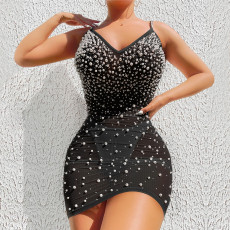Sexy Mesh Beading Spaghetti Strap Night Club Dress SH-390355