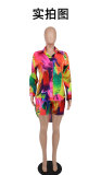 Casual Printed Long Sleeve Two Piece Shorts Sets XHXF-8631