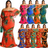 Plus Size Printed Slash Neck Maxi Dress OSIF-19377