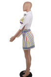 Casual Printed Shirt Mini Skirt Two Piece Sets XHXF-8622
