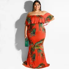 Plus Size Printed Slash Neck Maxi Dress OSIF-19377
