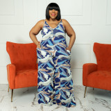 Plus Size Printed Sleeveless Strap Jumpsuit OSIF-22399