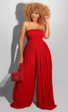 Solid Strapless High Waist Wide Leg Jumpsuit XHXF-8582
