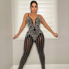 Sexy Hot Drilling Sling Tight Jumpsuit SH-390350