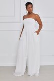 Solid Strapless High Waist Wide Leg Jumpsuit XHXF-8582