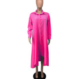 Plus Size Solid Long Sleeve Irregular Loose Shirt Dress XHXF-900