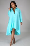 Plus Size Solid Long Sleeve Irregular Loose Shirt Dress XHXF-900